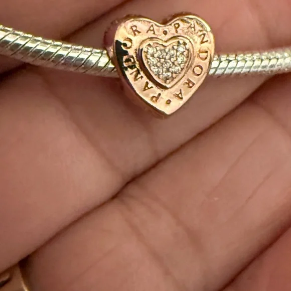 Rose Gold Heart Charm with Silver Bracelet - Picture 3 of 5